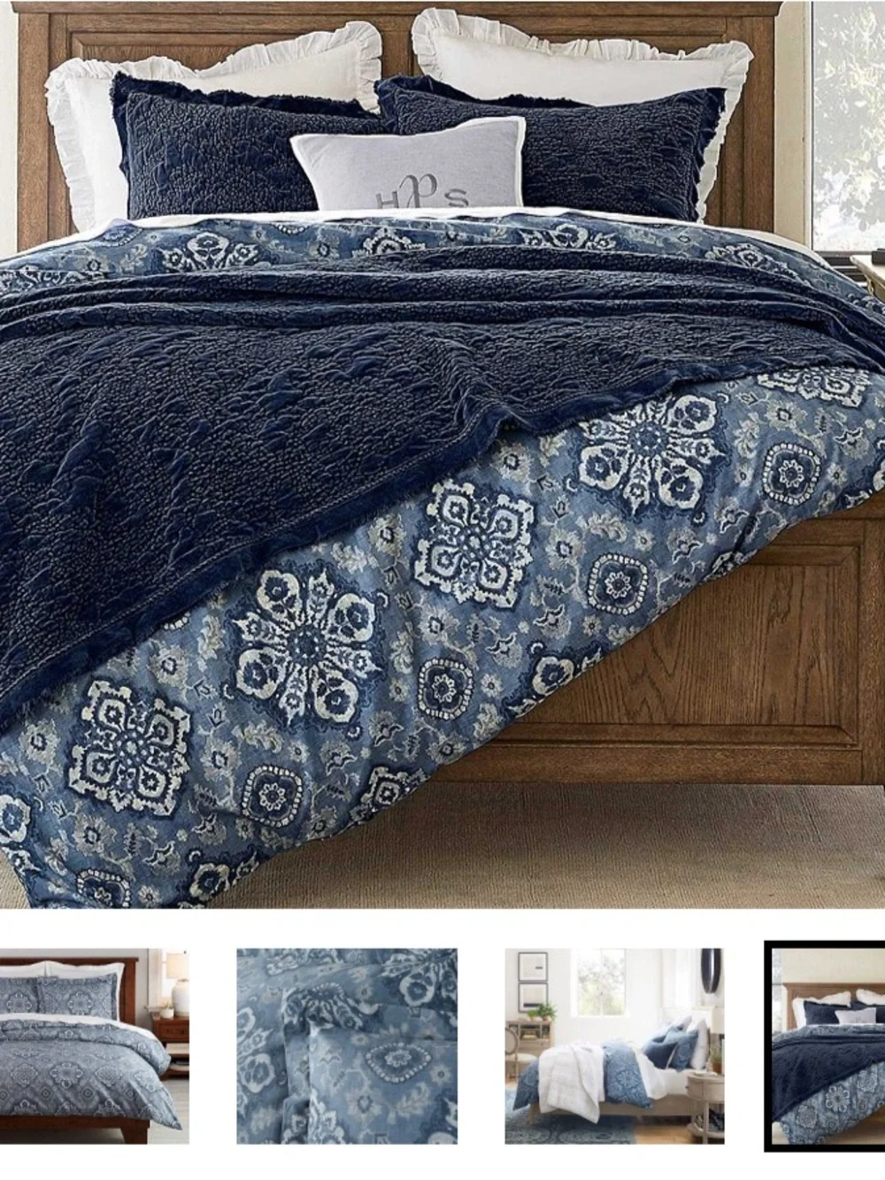 Pottery Barn Giovanna Medallion Percale KING Duvet Cover BLUE with 1 Euro Sham